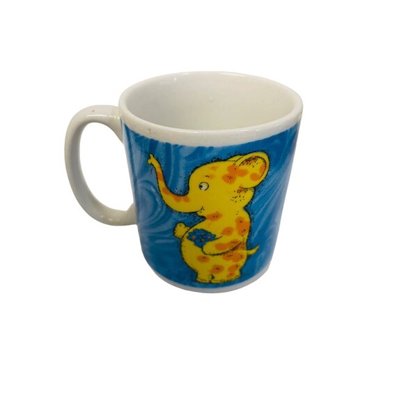 Yellow Elephant Ceramic Mug With Blue Background White Handle 2 1/2" - Picture 5 of 5